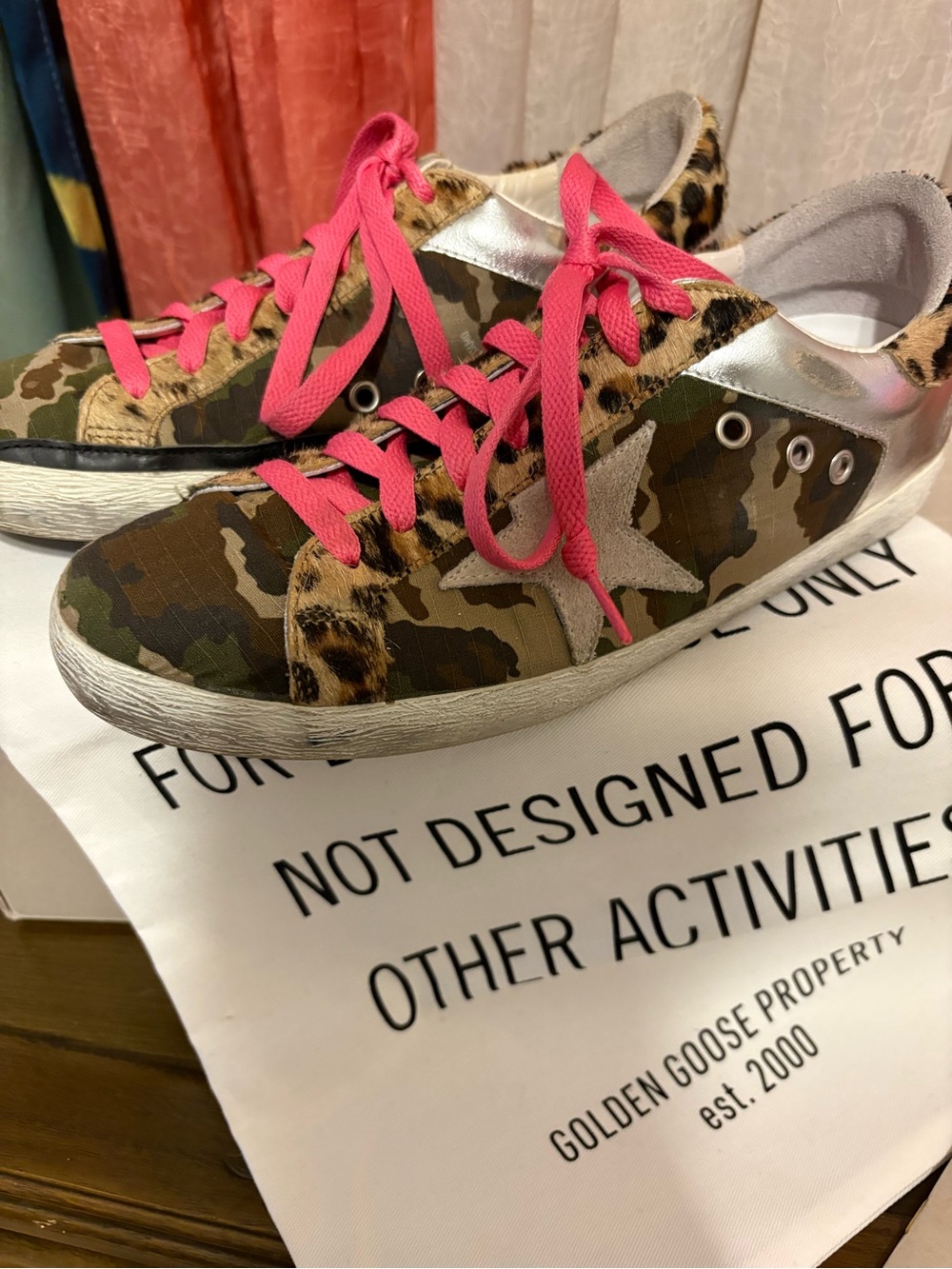 Golden Goose Camo & Leopard Low-Top Sneakers with Hot Pink Laces